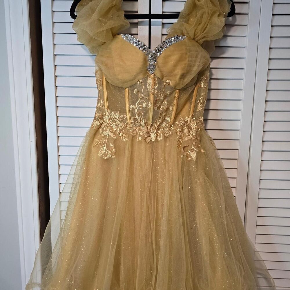 Champagne Gold Fairycore Corset Formal Dress Size 2